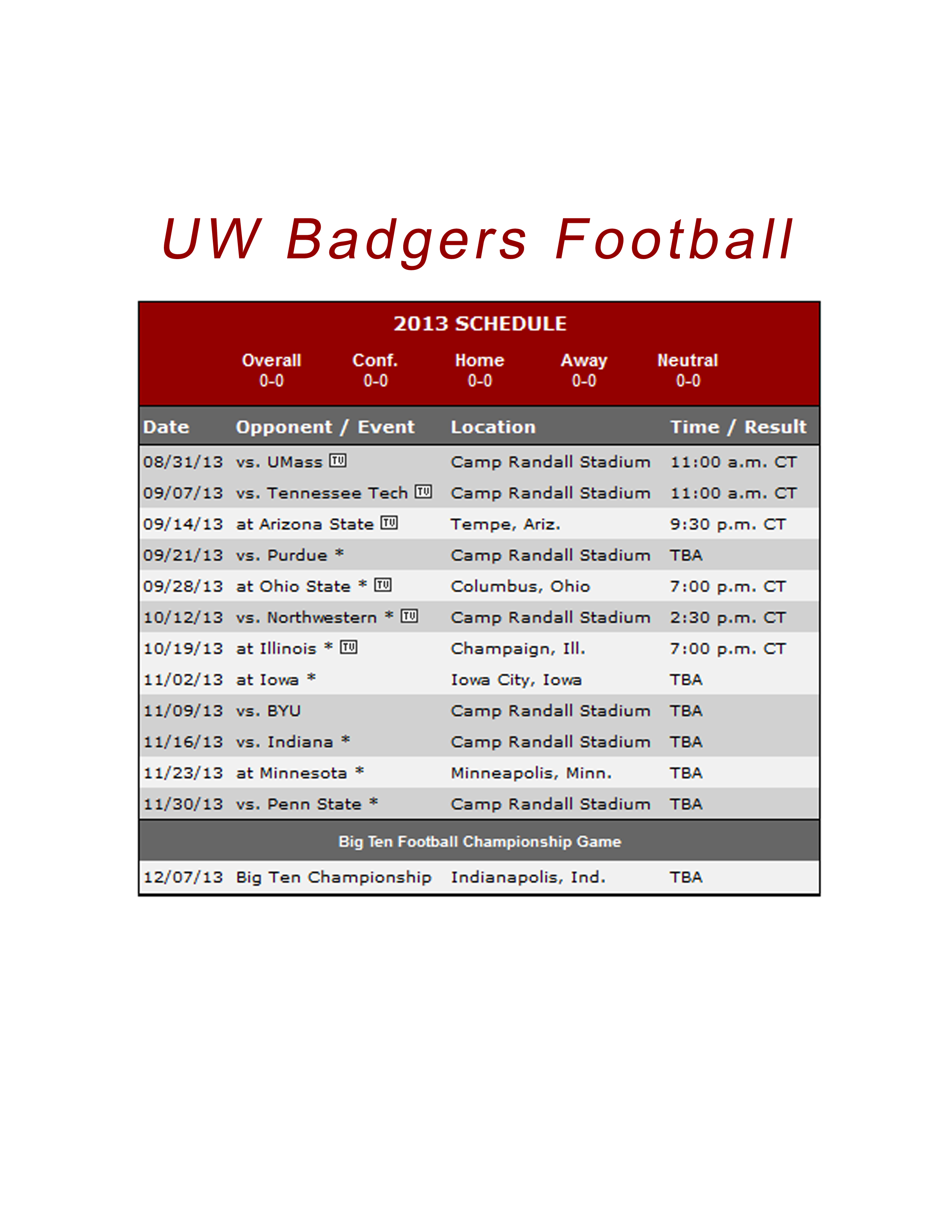 wisconsin badgers football schedule 2013