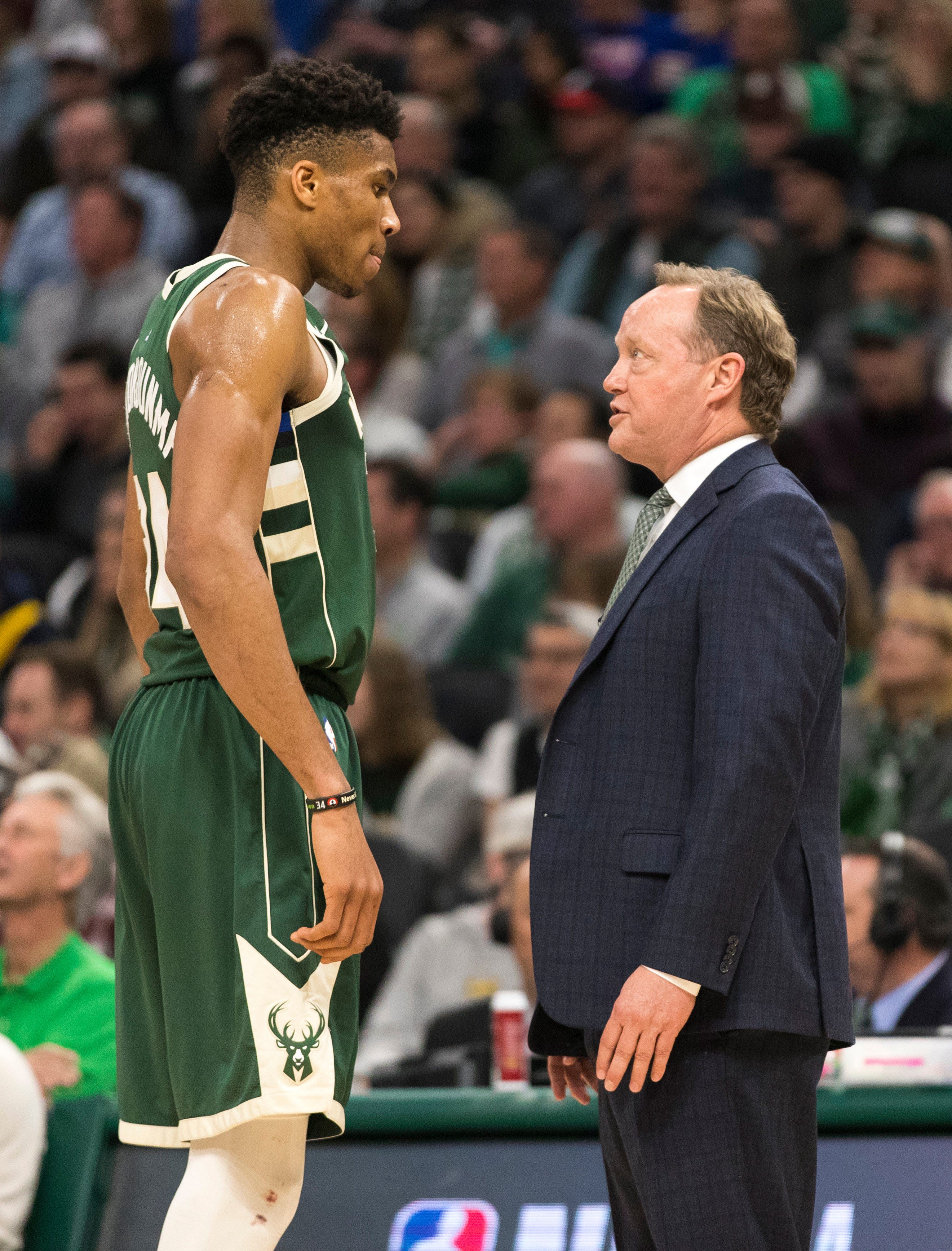 The Bucks' Giannis Antetokounmpo won NBA MVP last year and Mike Budenholzer was voted coach of the year. Both are up for the awards again this season.