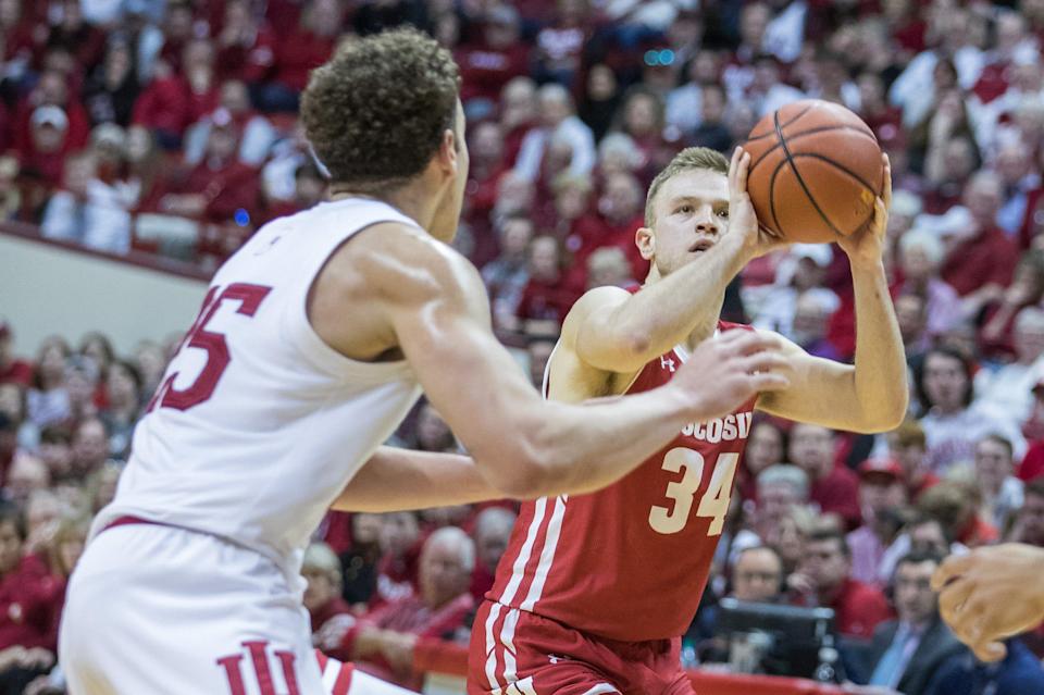 Brad Davison scored 11 points in Wisconsin&#39;s victory over Indiana on March 7, 2020 that clinched a share of the Big Ten title.