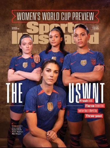 Rose Lavelle (left) and teammates (continuing clockwise) Sophia Smith, Trinity Rodman and Alex Morgan are on the cover of Sports Illustrated in July in advance of the FIFA World Cup.
