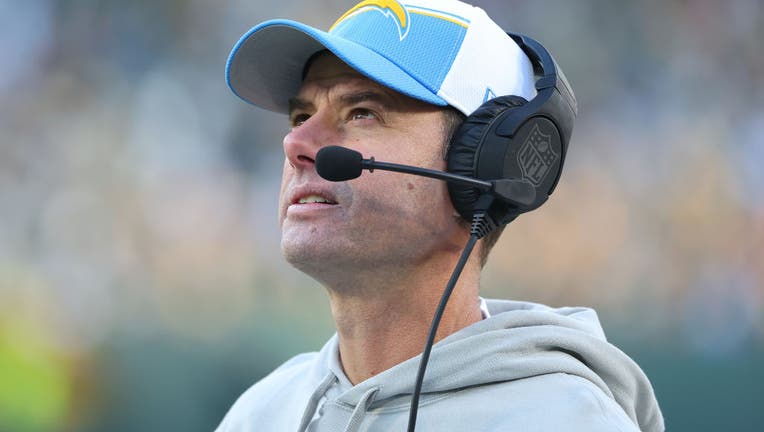 Head coach Brandon Staley of the Los Angeles Chargers looks on in the third quarter against the Green Bay Packers at Lambeau Field on November 19, 2023 in Green Bay, Wisconsin. (Photo by Stacy Revere/Getty Images)